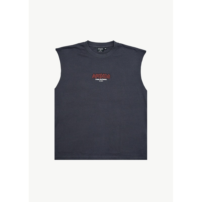 AFENDS Mens Ember – Sleeveless Tee – Charcoal