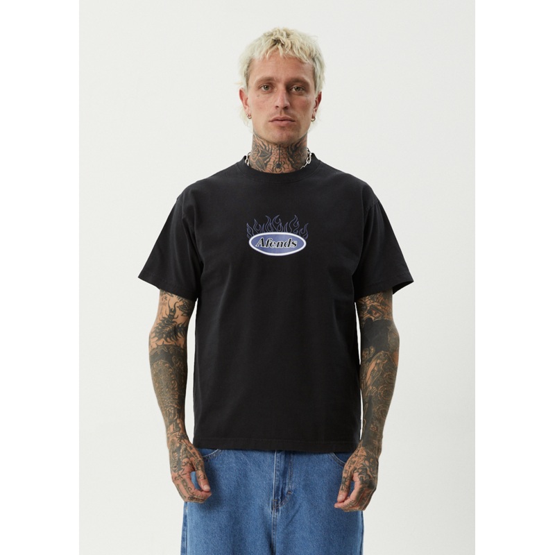 AFENDS Mens Fast Forward – Heavyweight Boxy Tee – Stone Black