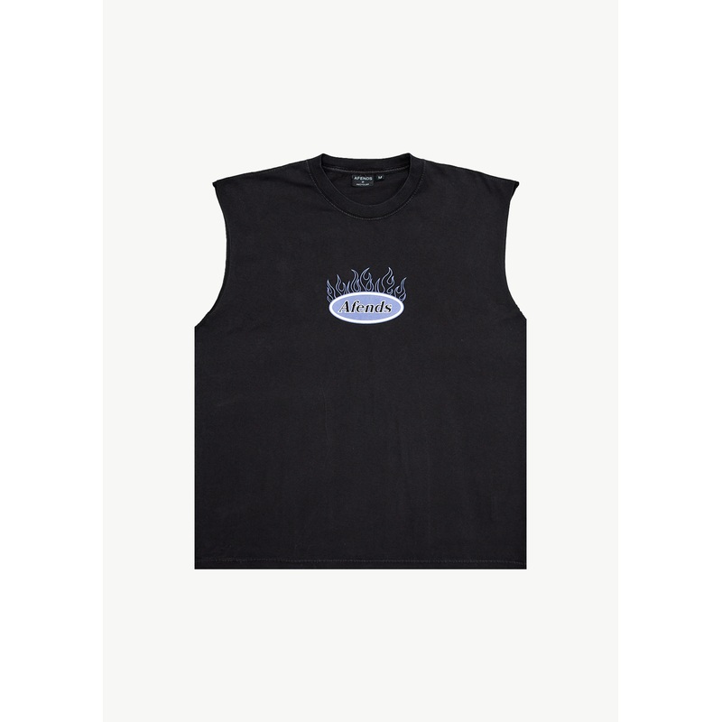 AFENDS Mens Fast Forward – Sleeveless Tee – Stone Black