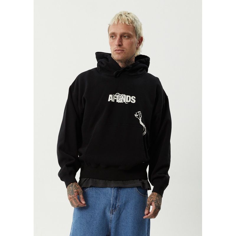 AFENDS Mens Tread – Boxy Hoodie – Black