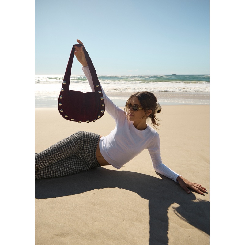 AFENDS Womens Asta – Seersucker Flare Pant – Steel Check