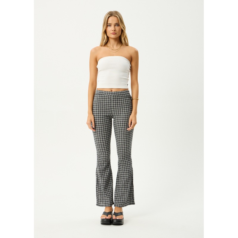 AFENDS Womens Asta – Seersucker Flare Pant – Steel Check