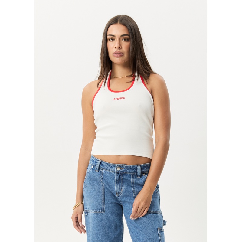 AFENDS Womens Basis – Rib Halter – White / Tomato