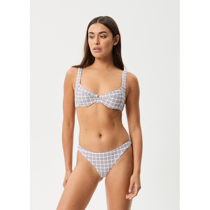 AFENDS Womens Drew Check – Bikini Bottom – Taupe Check