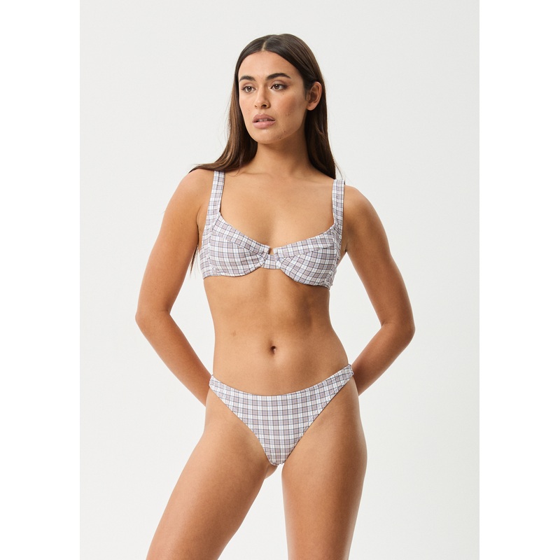 AFENDS Womens Drew Check – Bikini Top – Taupe Check