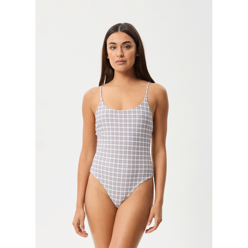 AFENDS Womens Drew Check – One Piece – Taupe Check