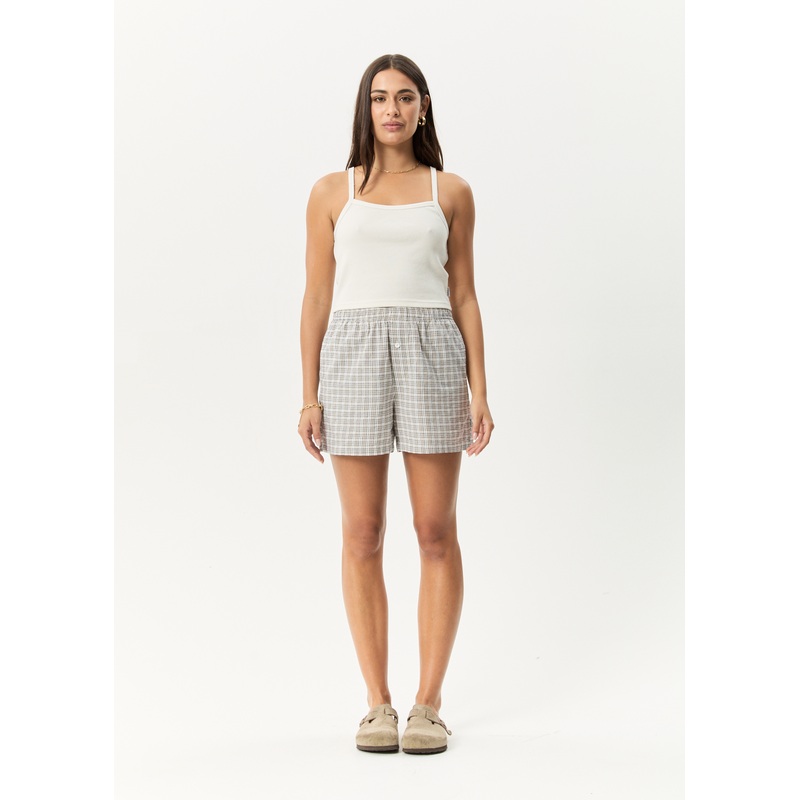 AFENDS Womens Drew – Seersucker Boxer Short – Taupe Check