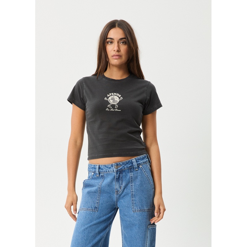 AFENDS Womens Last Dance – Baby Tee – Stone Black