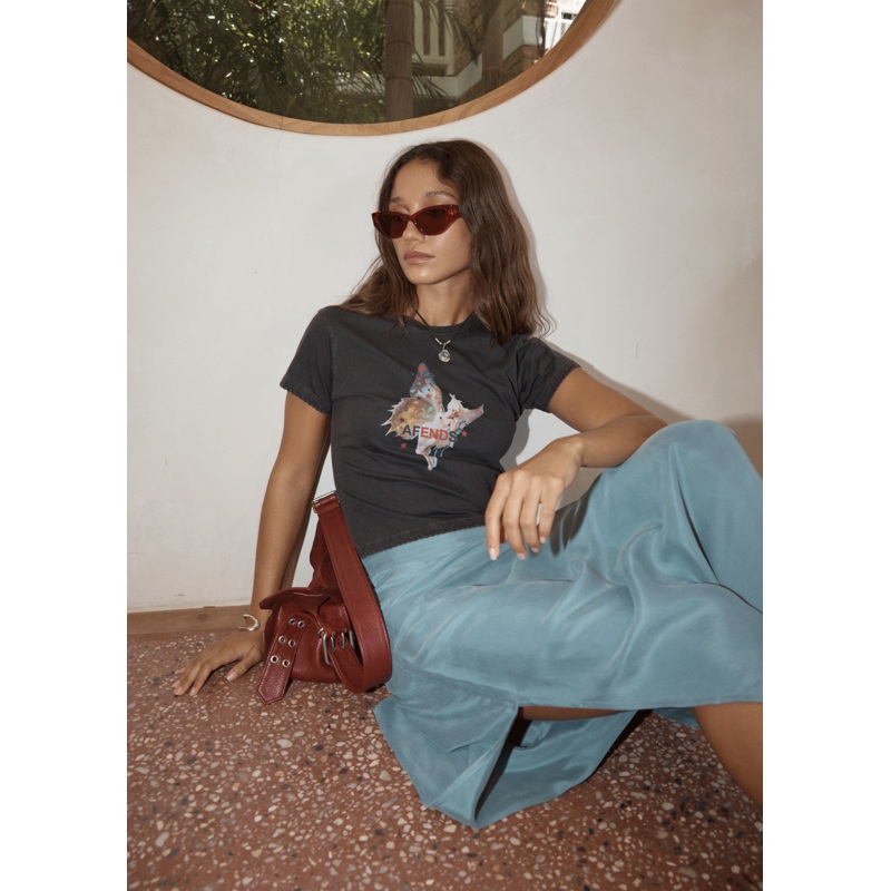 AFENDS Womens Pixie – Baby Tee – Stone Black