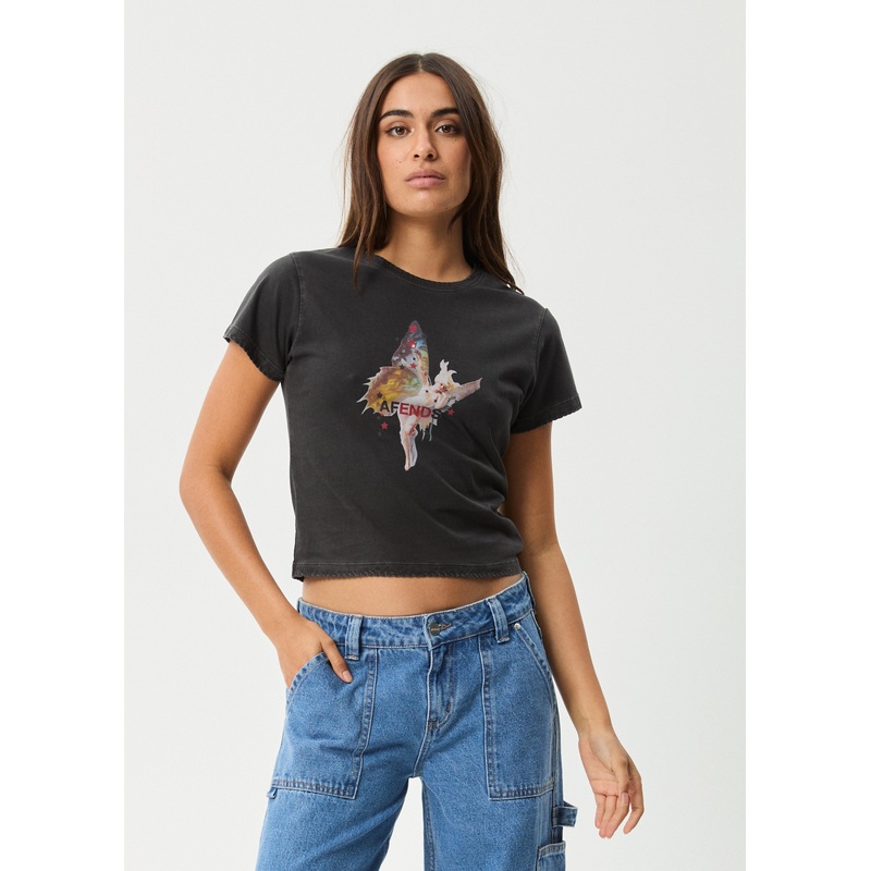 AFENDS Womens Pixie – Baby Tee – Stone Black