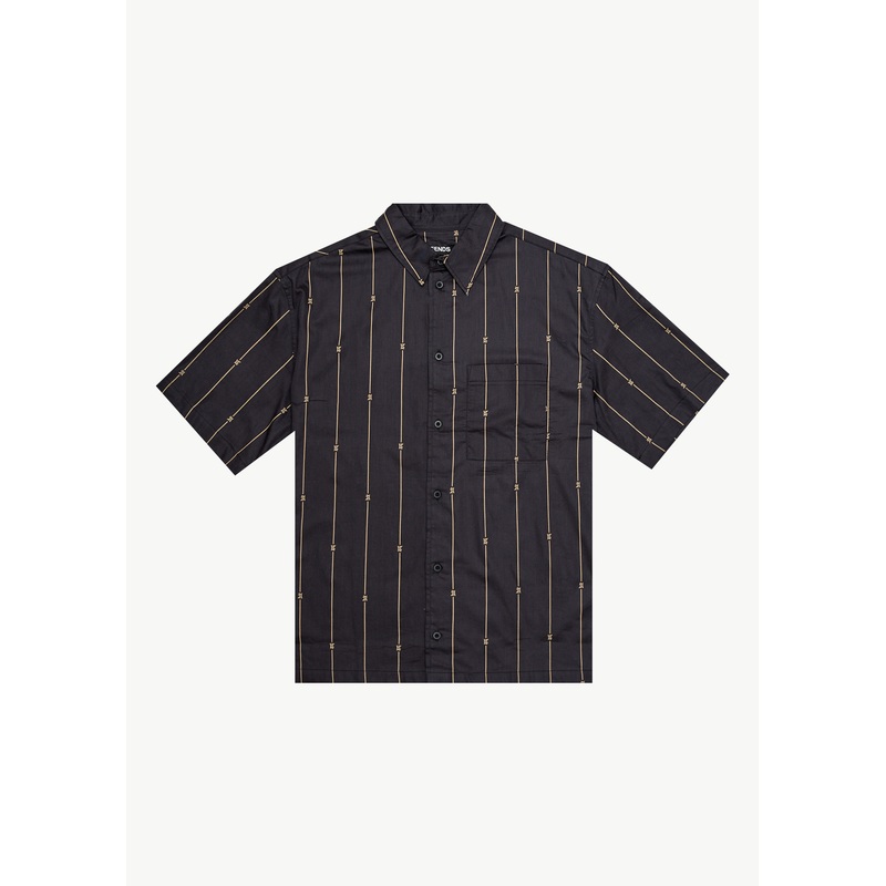 AFENDS Mens A Stripe – Short Sleeve Shirt – Black