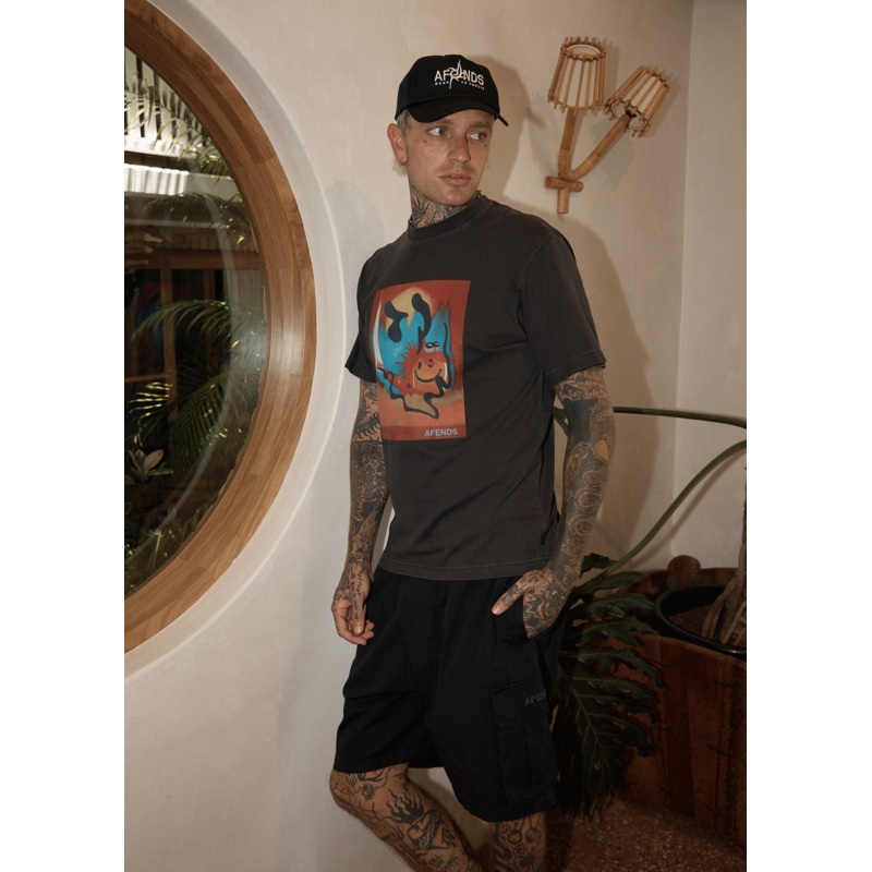 AFENDS Mens Apocalypso – Retro Tee – Stone Black