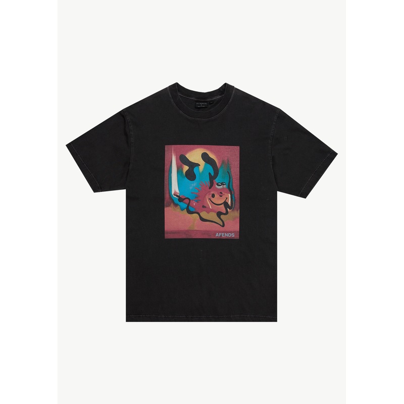 AFENDS Mens Apocalypso – Retro Tee – Stone Black