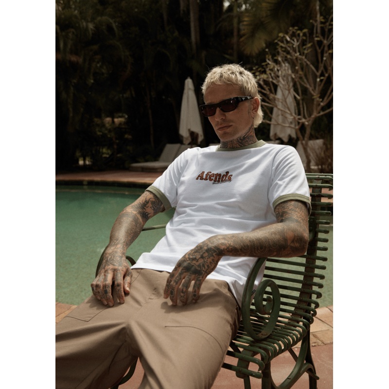 AFENDS Mens Classico – Heavyweight Ringer Tee – White