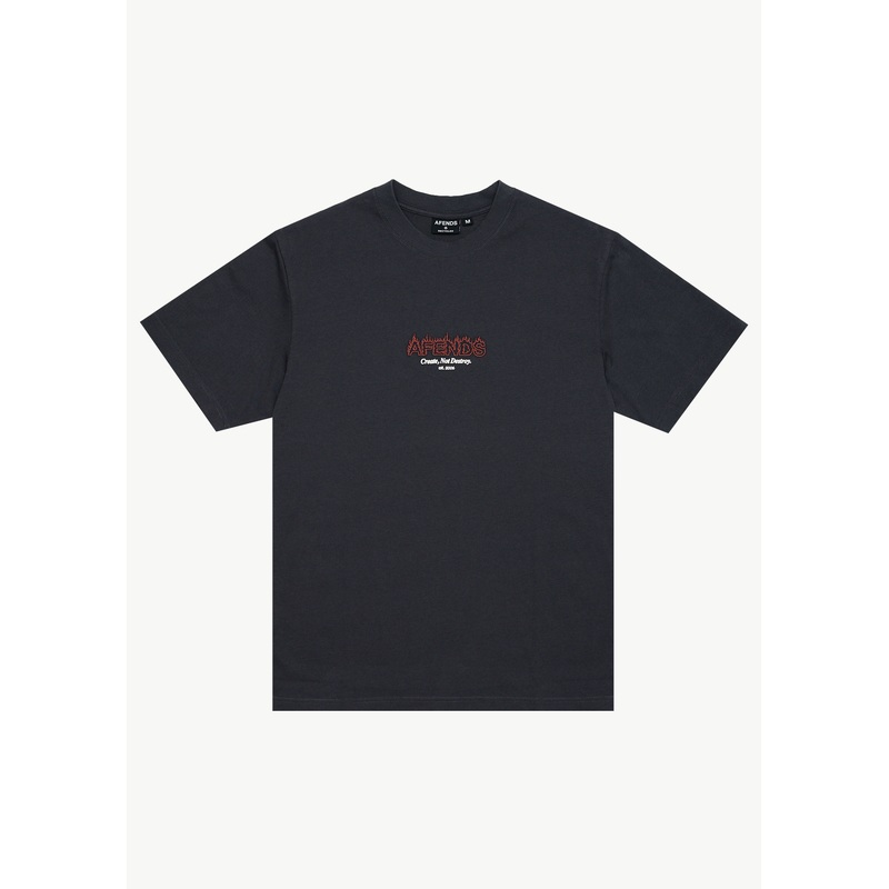 AFENDS Mens Ember – Retro Tee – Charcoal