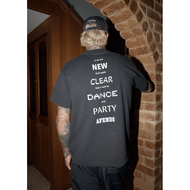 AFENDS Mens New And Clear – Heavyweight Boxy Tee – Stone Black