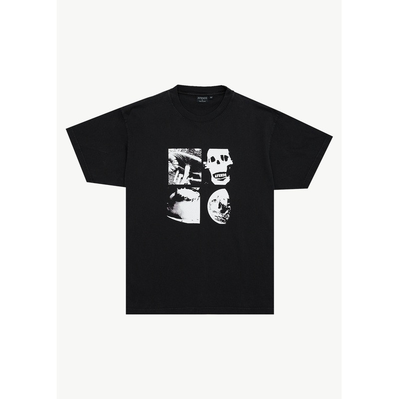 AFENDS Mens New And Clear – Heavyweight Boxy Tee – Stone Black