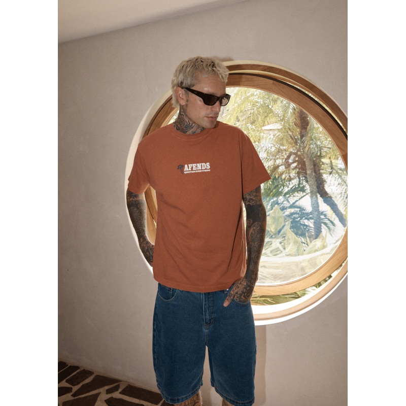 AFENDS Mens Nuts N Bolts – Heavyweight Boxy Tee – Terra