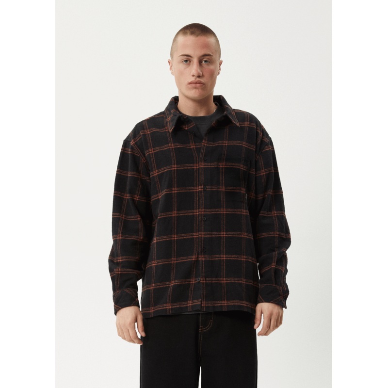 AFENDS Mens Terror – Flannel Shirt – Black Check