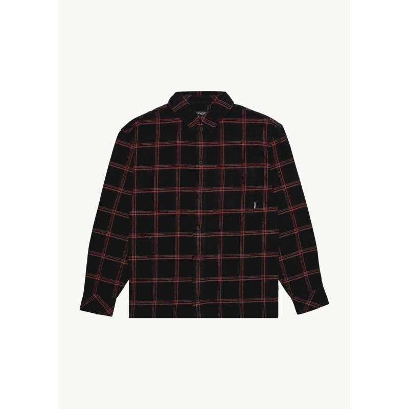 AFENDS Mens Terror – Flannel Shirt – Black Check