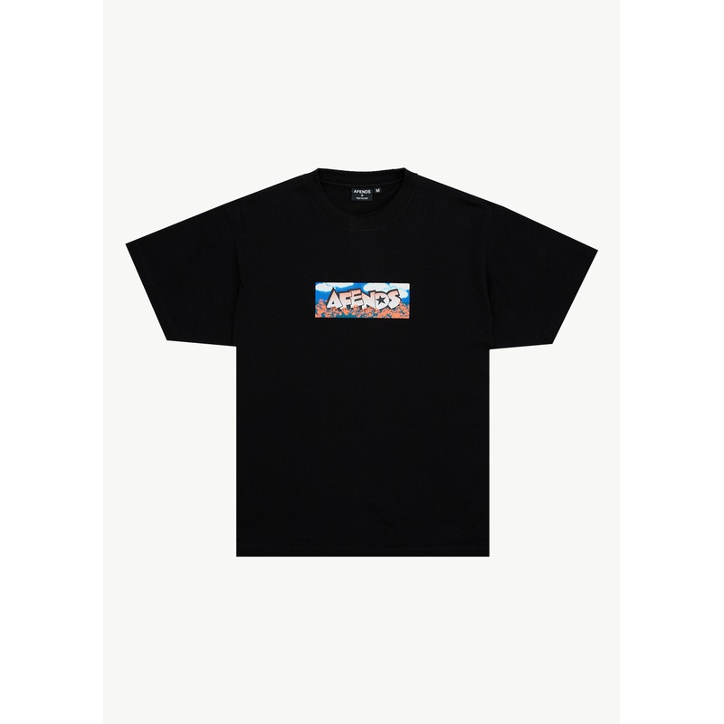 AFENDS Mens Wall Flower – Boxy Tee – Black