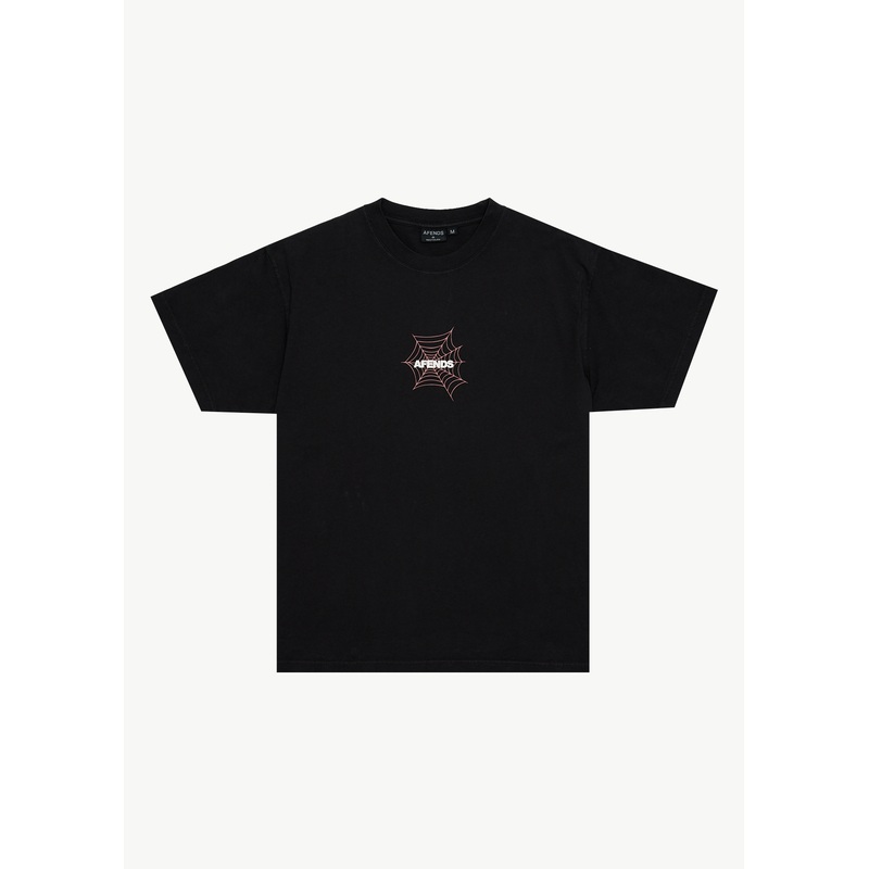 AFENDS Mens Webhead – Boxy Tee – Stone Black