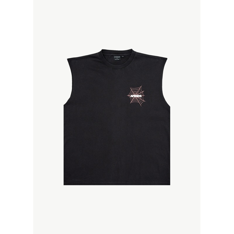 AFENDS Mens Webhead – Sleeveless Tee – Stone Black
