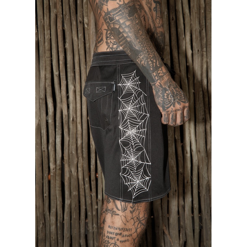 AFENDS Mens Webhead – Surf Related Boardshort 18 – Black