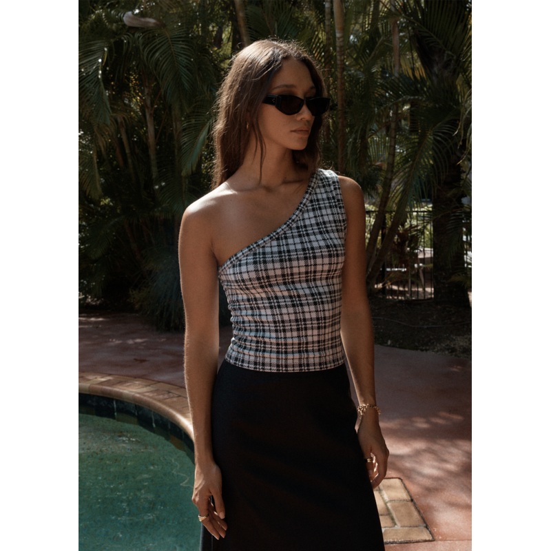 AFENDS Womens Blair – One Shoulder Top – Black / White