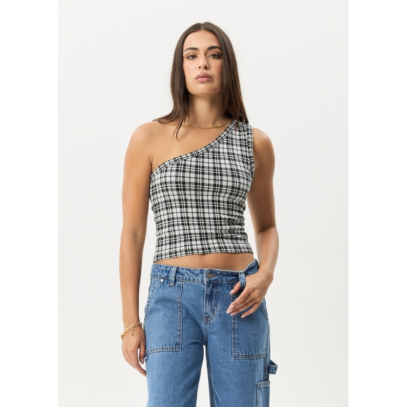 AFENDS Womens Blair – One Shoulder Top – Black / White