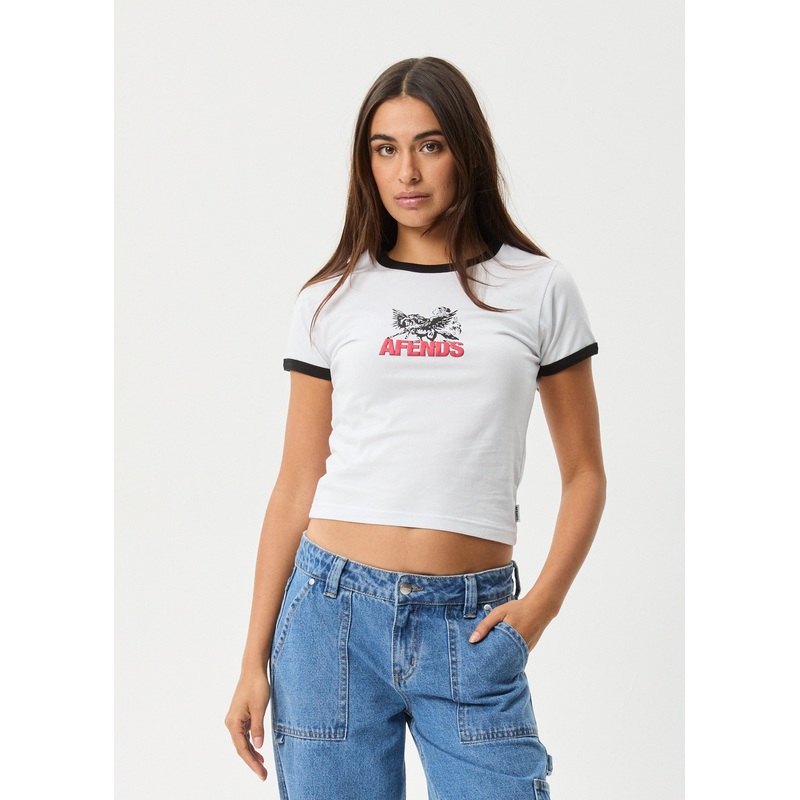 AFENDS Womens Pony Up – Ringer Tee – White