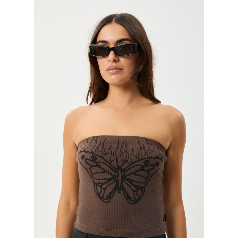 AFENDS Womens Set Fire – Rib Tube Top – Coffee