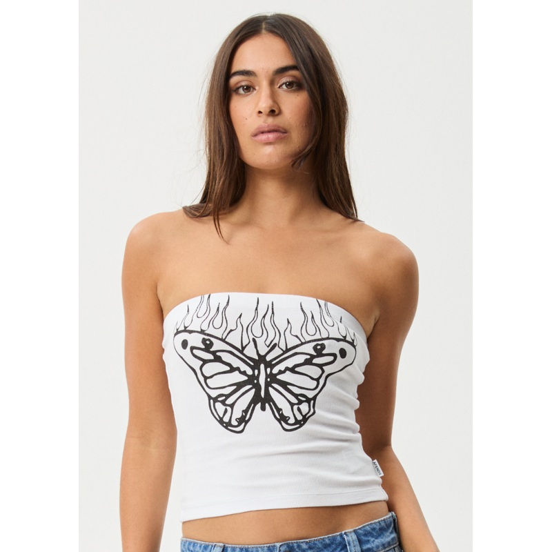 AFENDS Womens Set Fire – Rib Tube Top – White