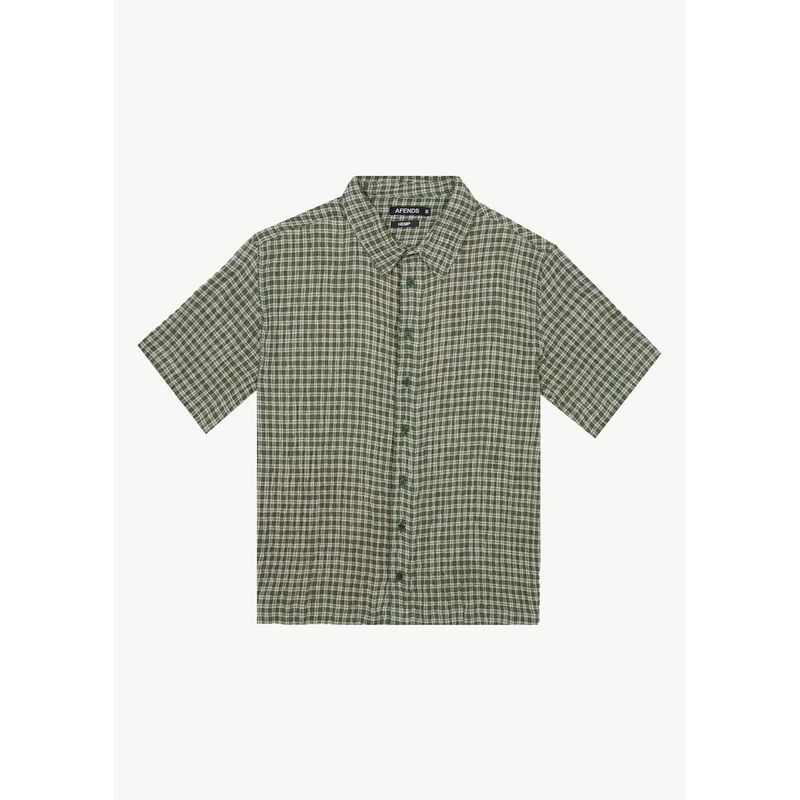 AFENDS Mens Base – Short Sleeve Shirt – Deep Green Check