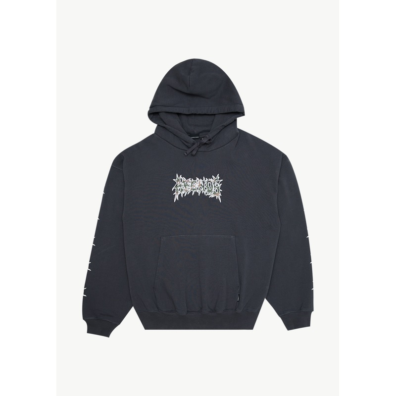 AFENDS Mens Hidden – Boxy Hoodie – Charcoal