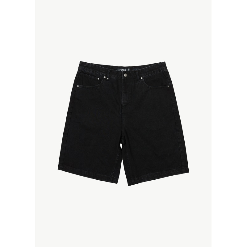 AFENDS Mens Lil C – Denim Baggy Short 22 – Washed Black