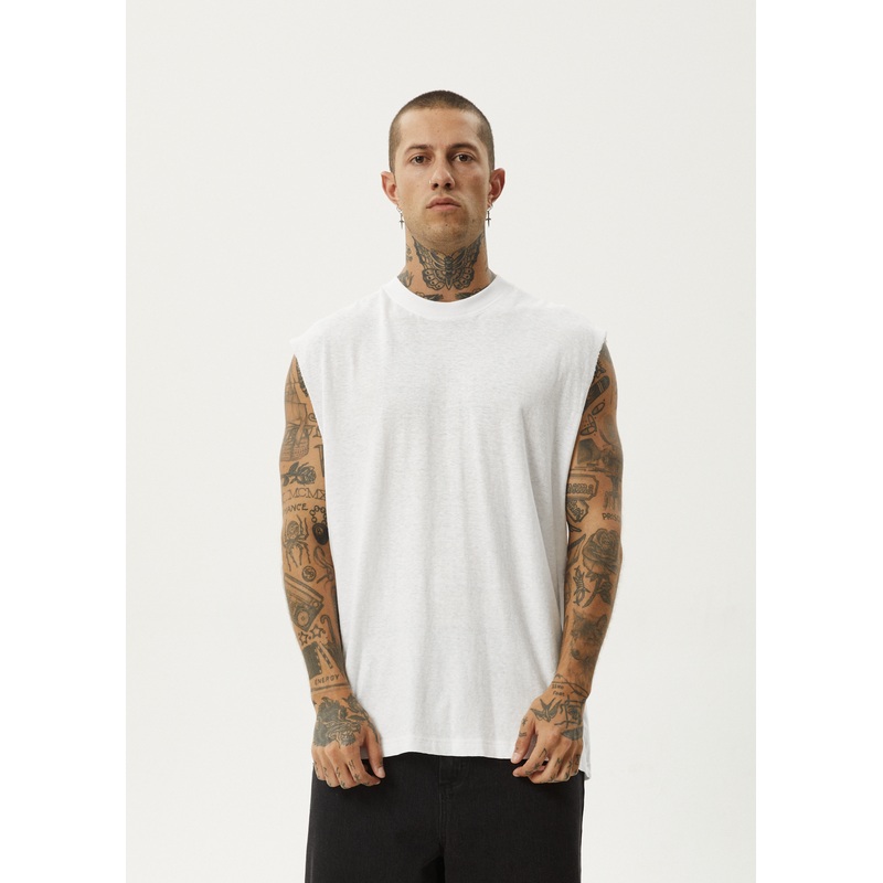 AFENDS Mens Vacation – Sleeveless Tee – White