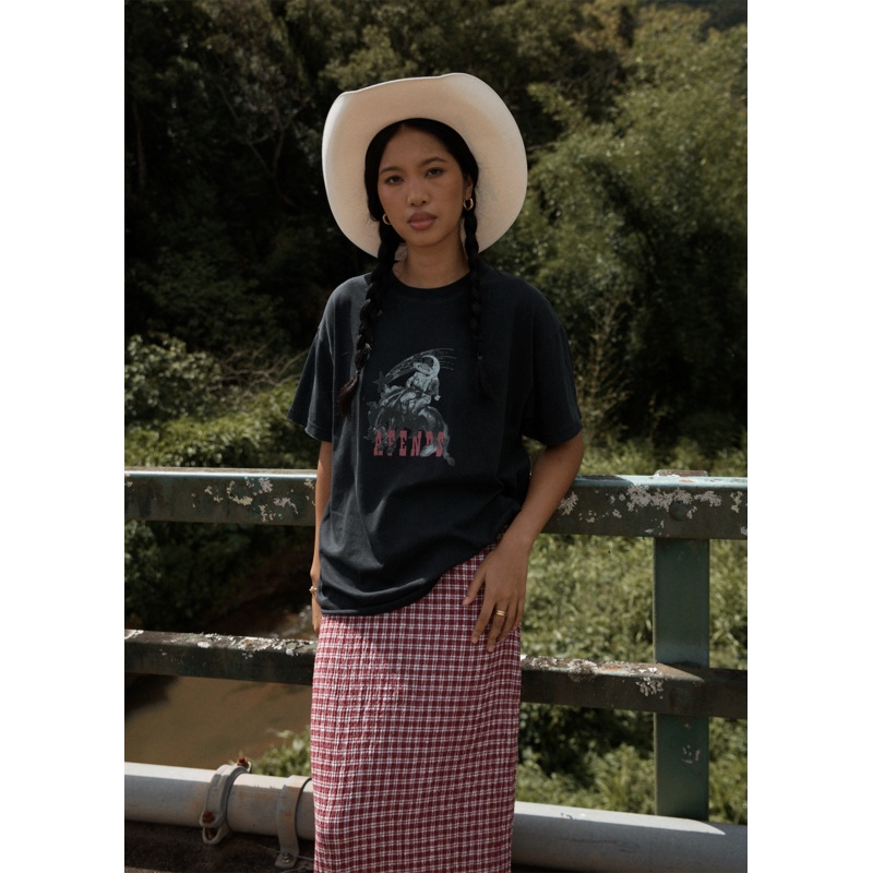 AFENDS Womens Cosmic Cow – Oversized Tee – Stone Black