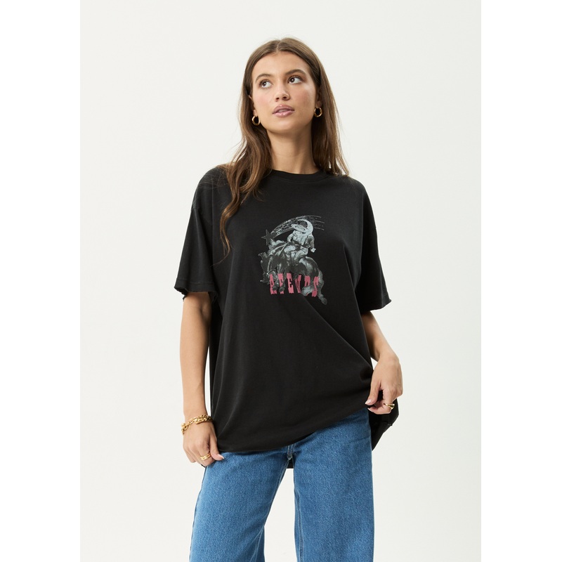 AFENDS Womens Cosmic Cow – Oversized Tee – Stone Black