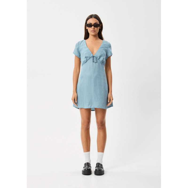 AFENDS Womens Delia – Cupro Mini Dress – Ether Blue