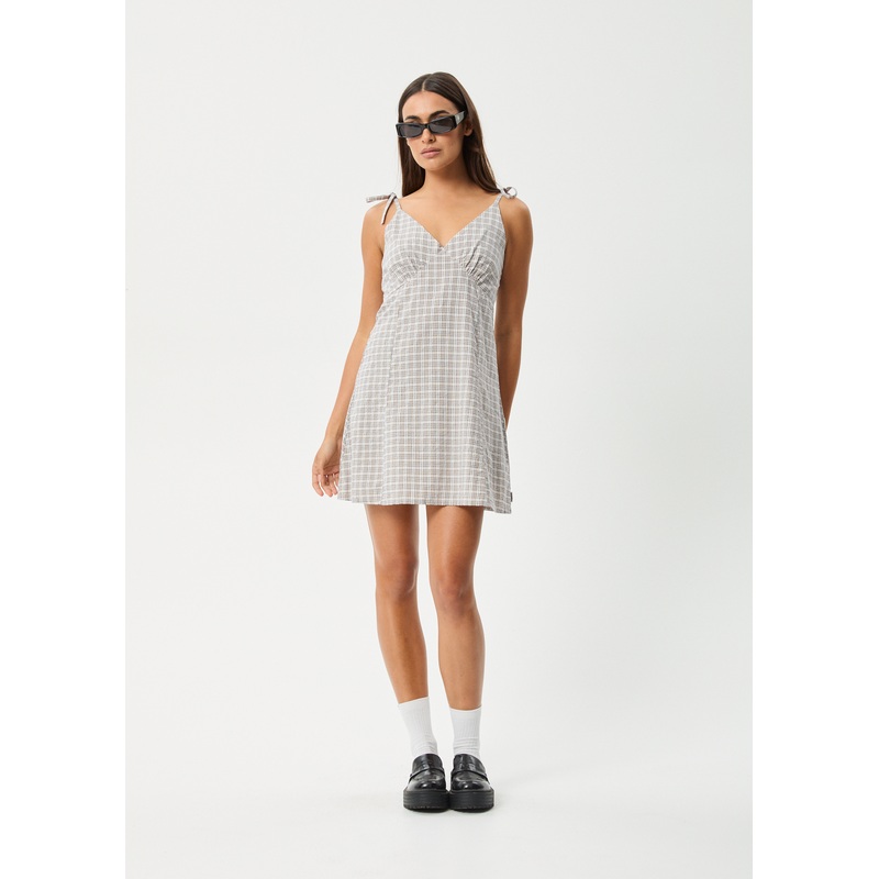 AFENDS Womens Drew – Seersucker Mini Dress – Taupe Check