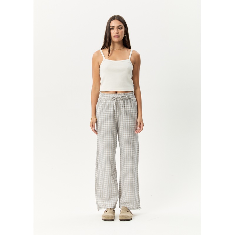 AFENDS Womens Drew – Seersucker Wide Leg Pant – Taupe Check