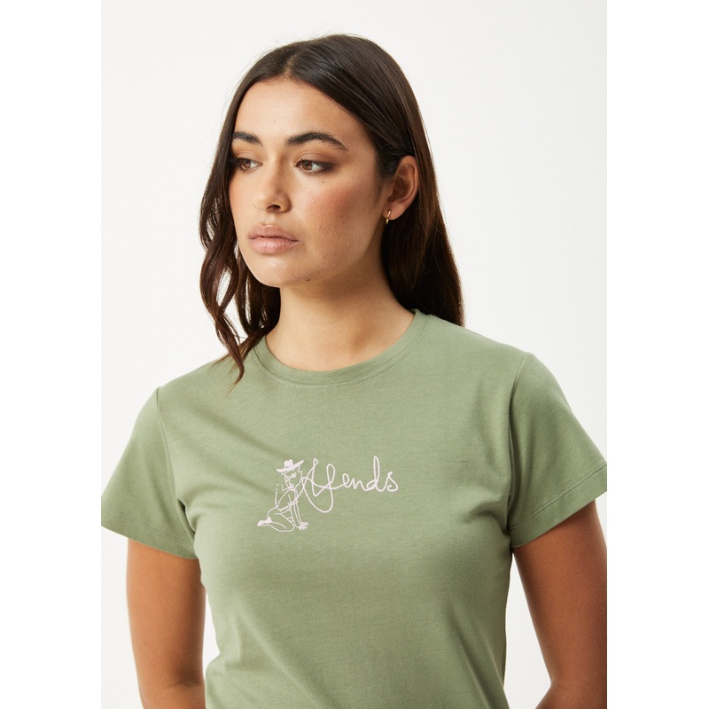AFENDS Womens Karlee –  Baby Tee – Oil Green