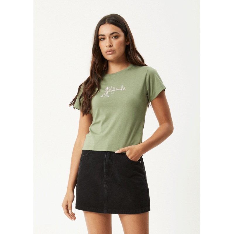 AFENDS Womens Karlee –  Baby Tee – Oil Green