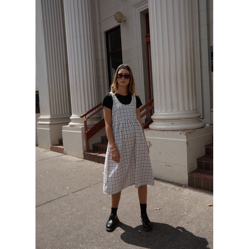 AFENDS Womens Leo – Seersucker Midi Dress – Coffee / White