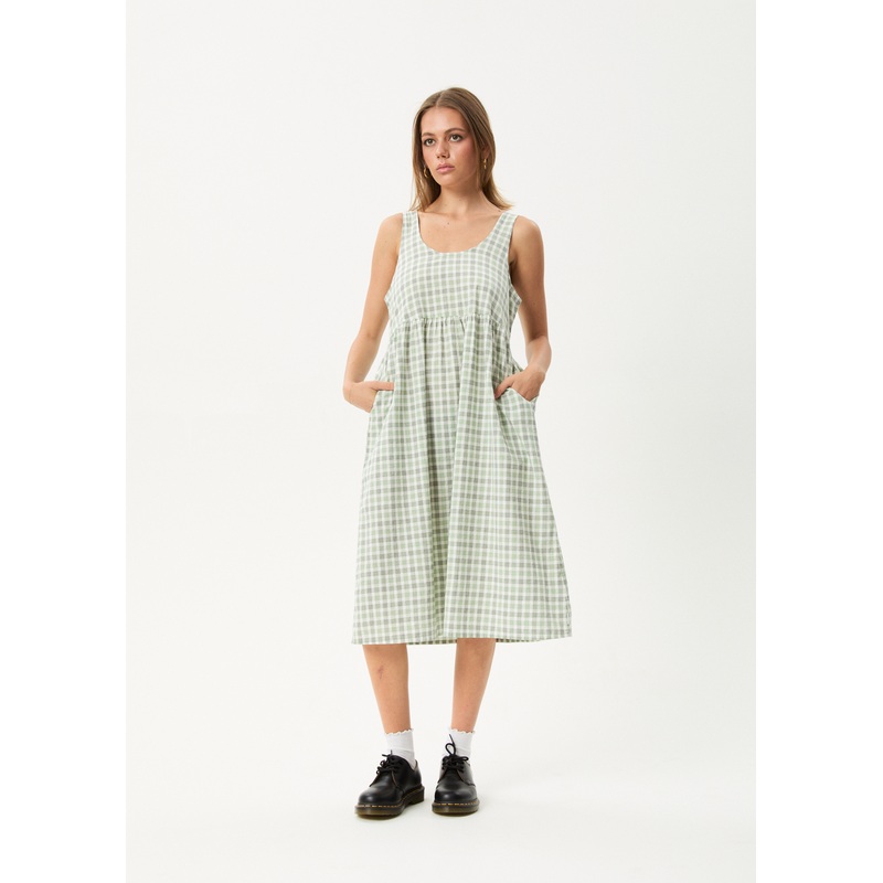 AFENDS Womens Leo – Seersucker Midi Dress – Green / White
