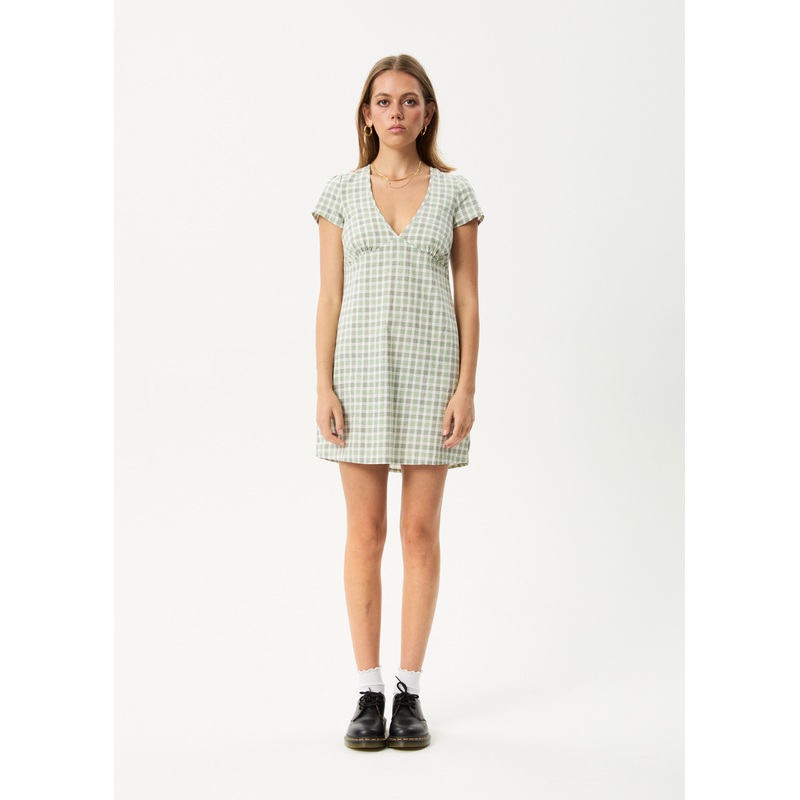 AFENDS Womens Leo – Seersucker Mini Dress – Green / White