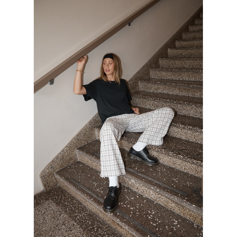 AFENDS Womens Leo – Seersucker Wide Leg Pant – Coffee / White