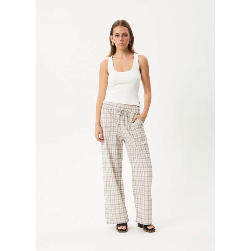 AFENDS Womens Leo – Seersucker Wide Leg Pant – Coffee / White