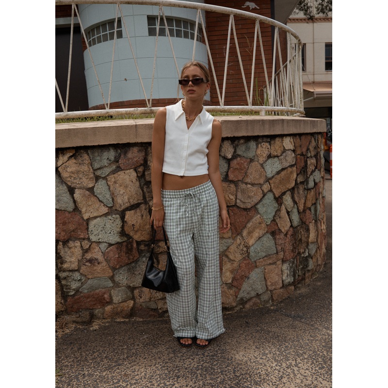 AFENDS Womens Leo – Seersucker Wide Leg Pant – Green / White